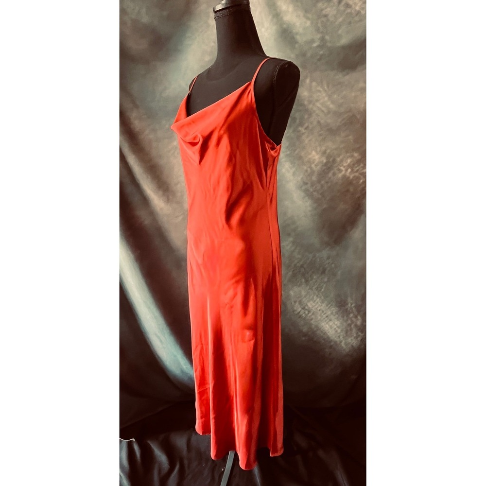 Nicole Miller NY Rust Satin‎ Cowl Neck Slip Dress Midi Evening Party Size Medium - Picture 2 of 9